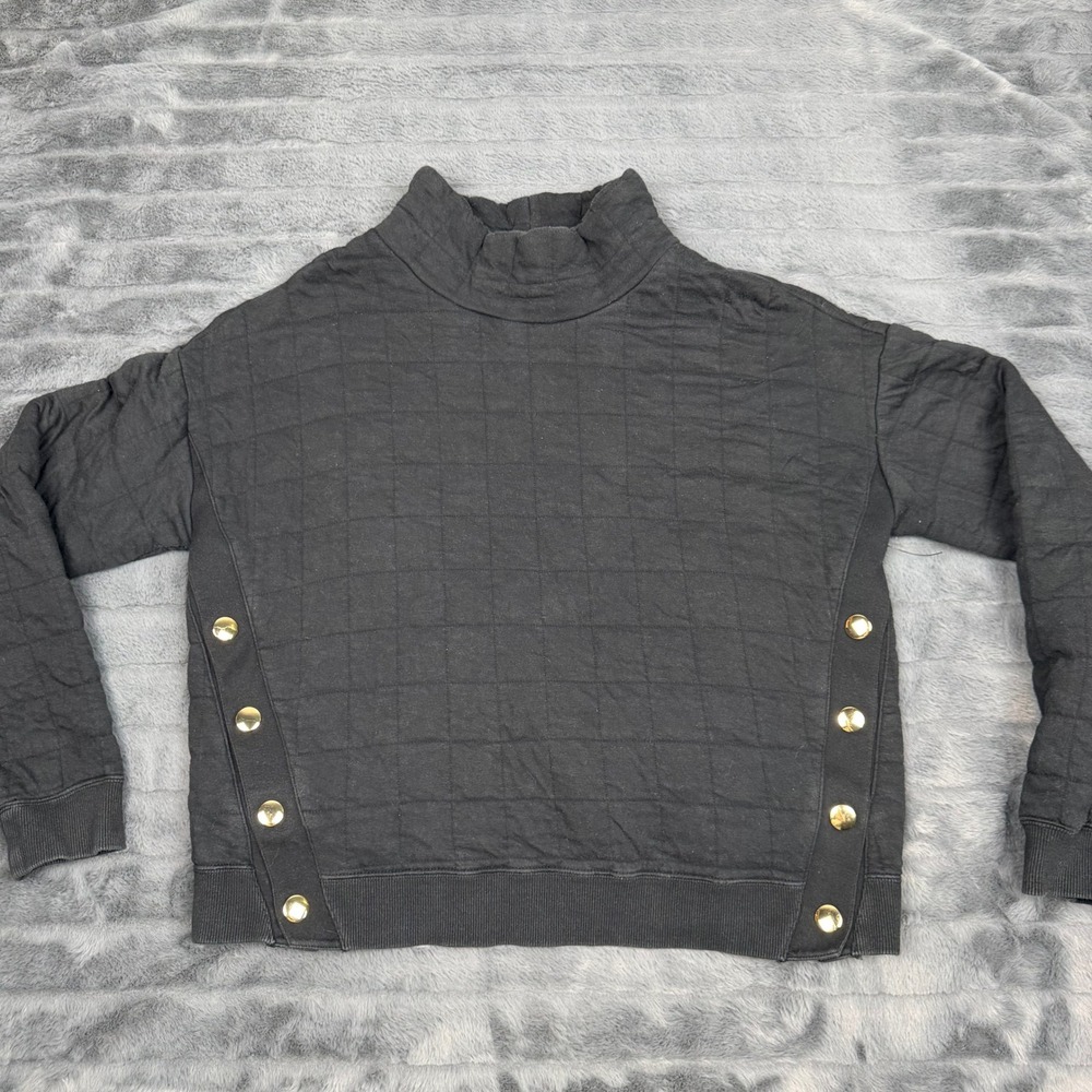 Tuckernuck Sport Womens Black Quilted Mock Neck Side Snap Pullover Sweatshirt M